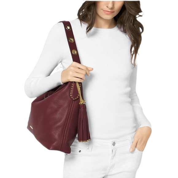 MICHAEL Michael Kors Handbags - Michael Kors Brooklyn Large Leather Hobo Shoulder Bag Color: Burgundy